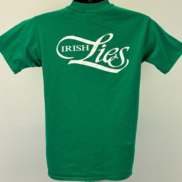 Vintage 80s Irish Lies Band Local Crew T Shirt Mens Small Ireland Roadie Green - Picture 3 of 8